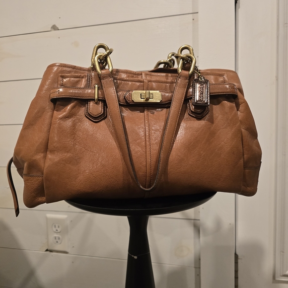 Coach Handbags - Coach Tan Leather Satchel with Gold Hardware